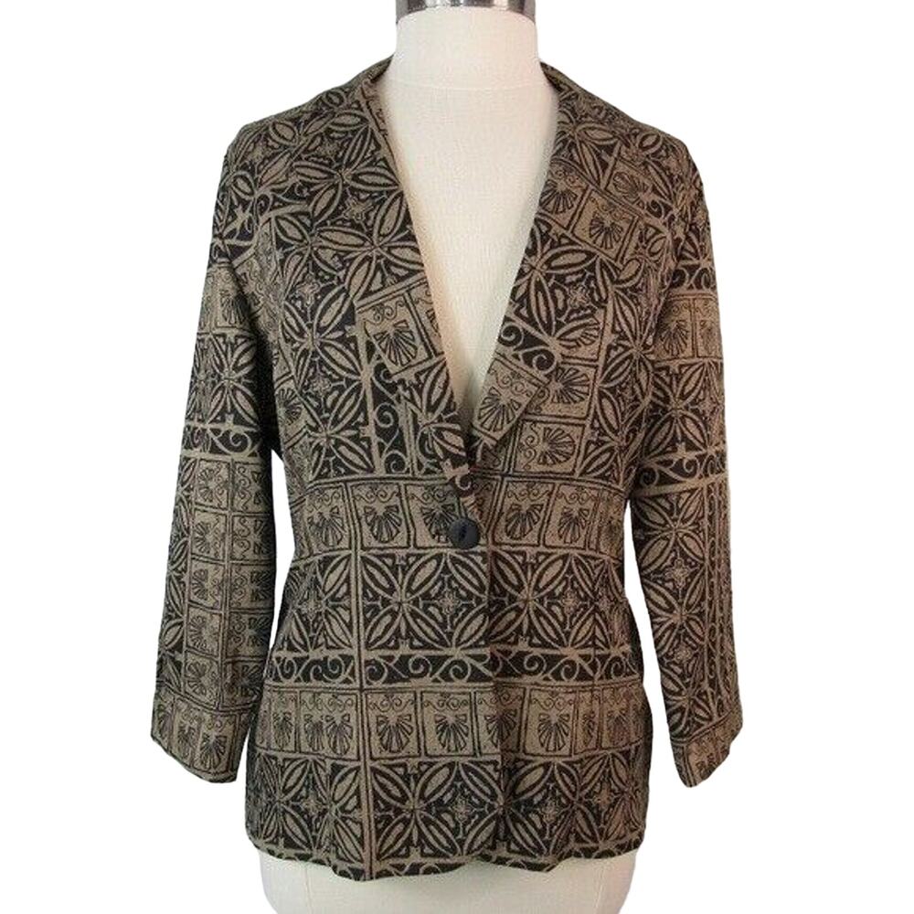 One-Button Blazer Geometric Taupe Lined Size Small Vintage C.B. Collection
